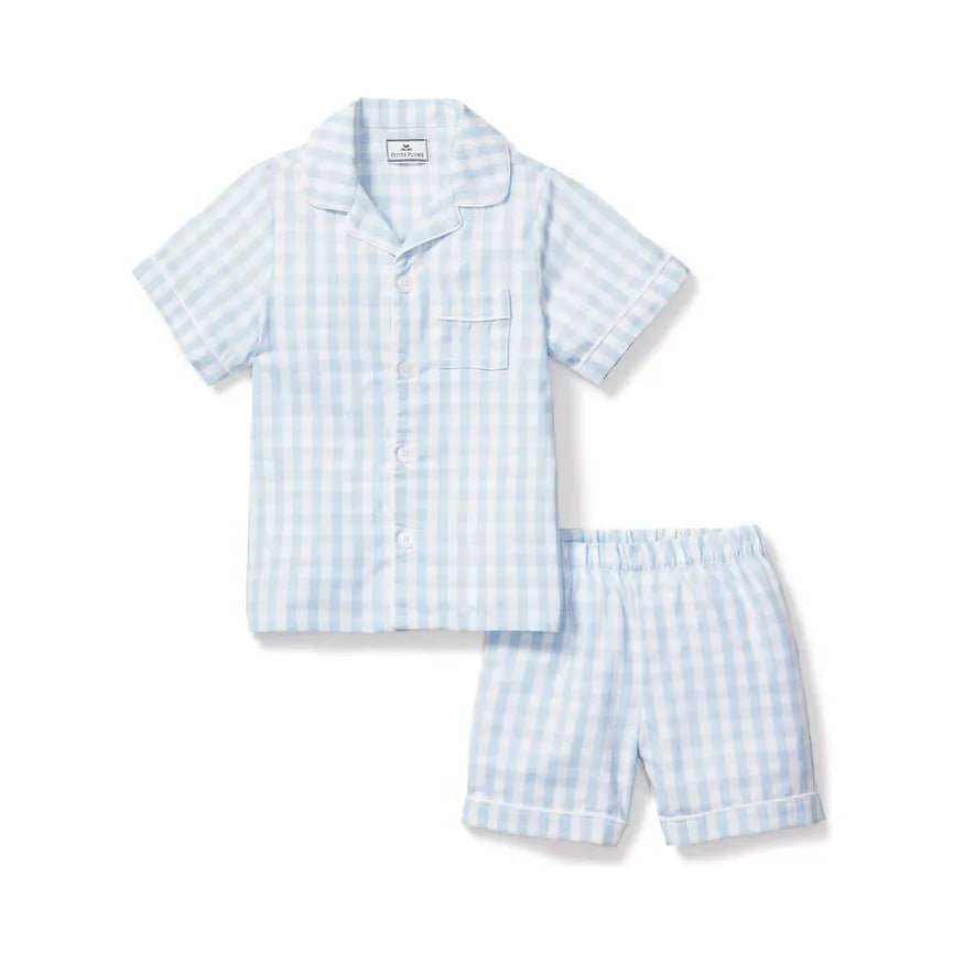 Petite Plume Light Blue Gingham Twill Pajama Short Set