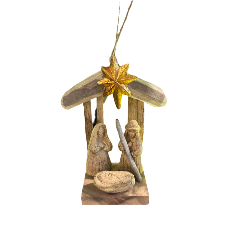 Driftwood Holy Family with Star Ornament