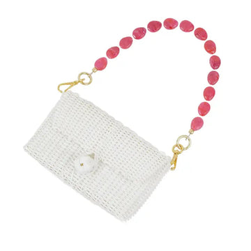 The Lilley Line Raspberry Pink River Stone Pochette in White