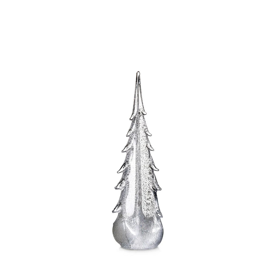 Simon Pearce Silver Leaf Evergreen Glass Tree: 14 inch