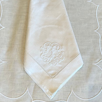 Hunt-Puth Wedding Registry: Teresa Alecrim Hemstitched Monogrammed Dinner Napkin (Letter "T" is pictured as an example)