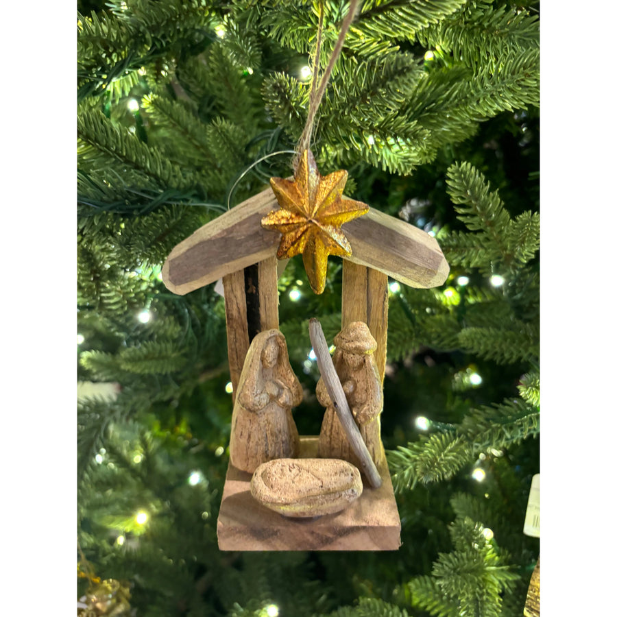 Driftwood Holy Family with Star Ornament