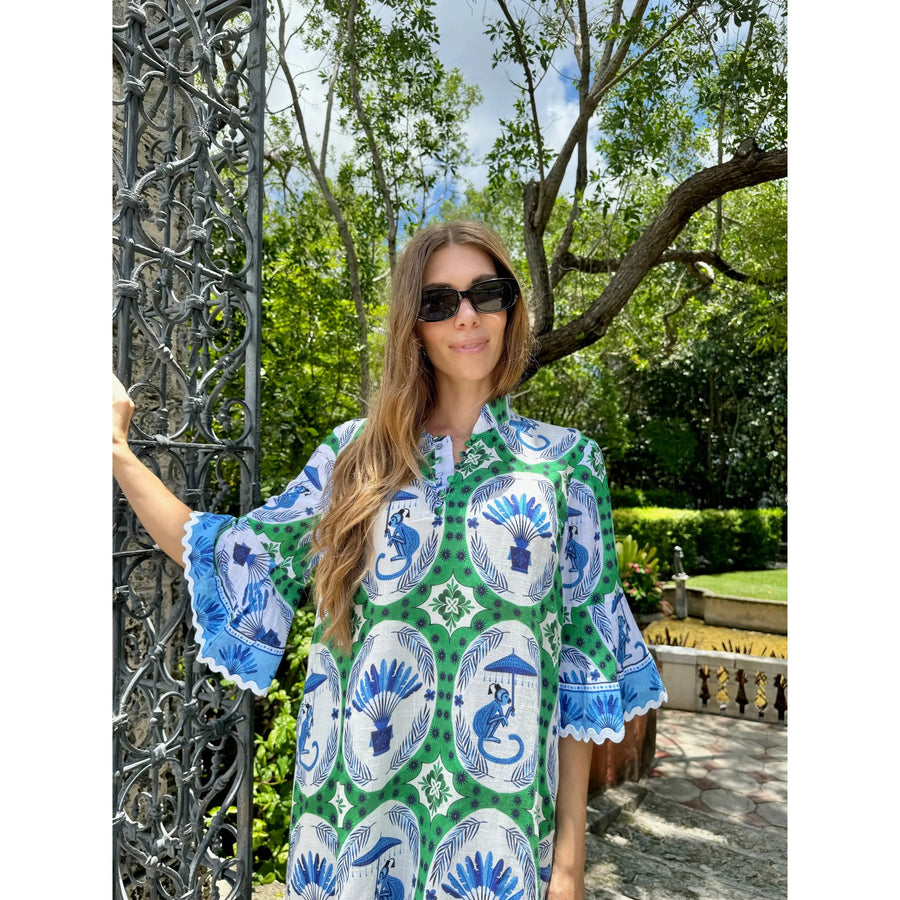 Isla Payal Como Midi Dress in Monkey Chinoiserie Jade