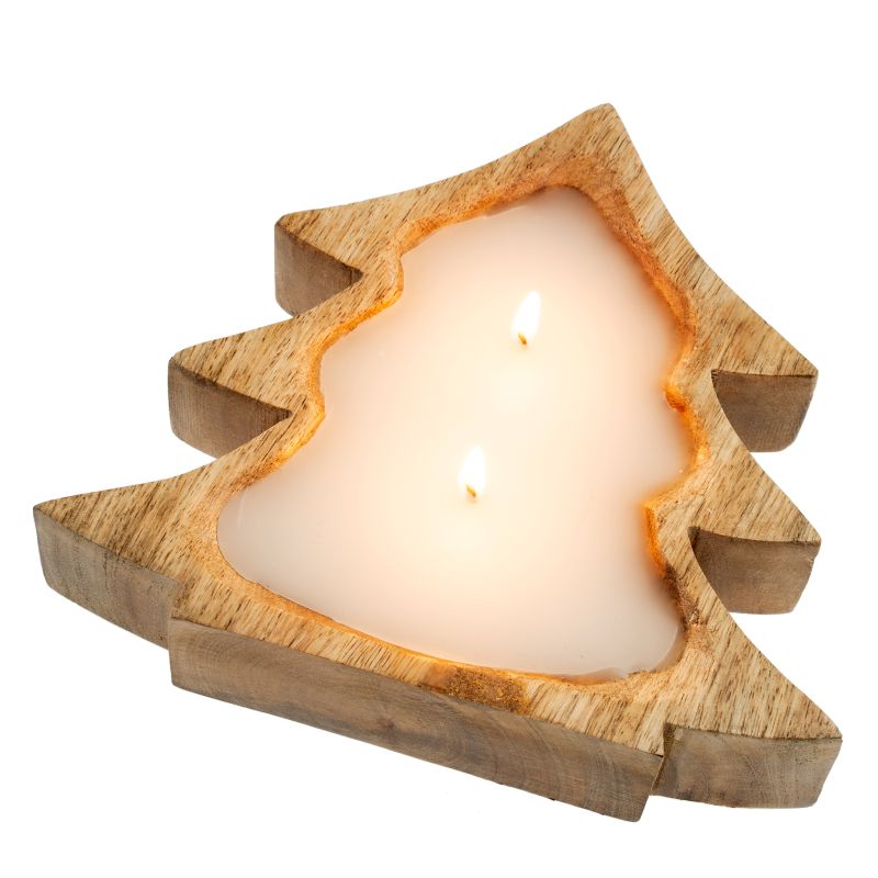 Indaba Wooden Tree Candle - Amber Spruce