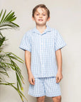 Petite Plume Light Blue Gingham Twill Pajama Short Set