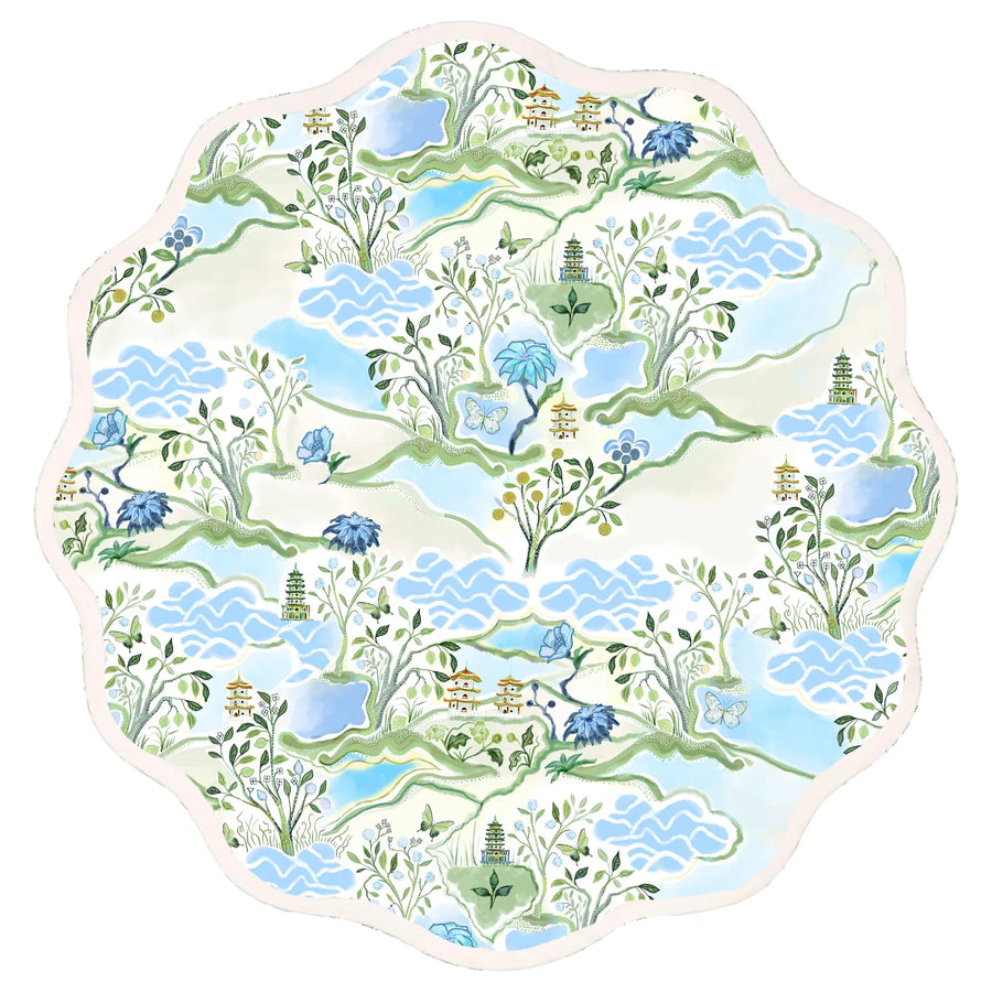 Nelson and Hackney Wedding Registry: Round Scalloped Placemat in Blue Pagoda